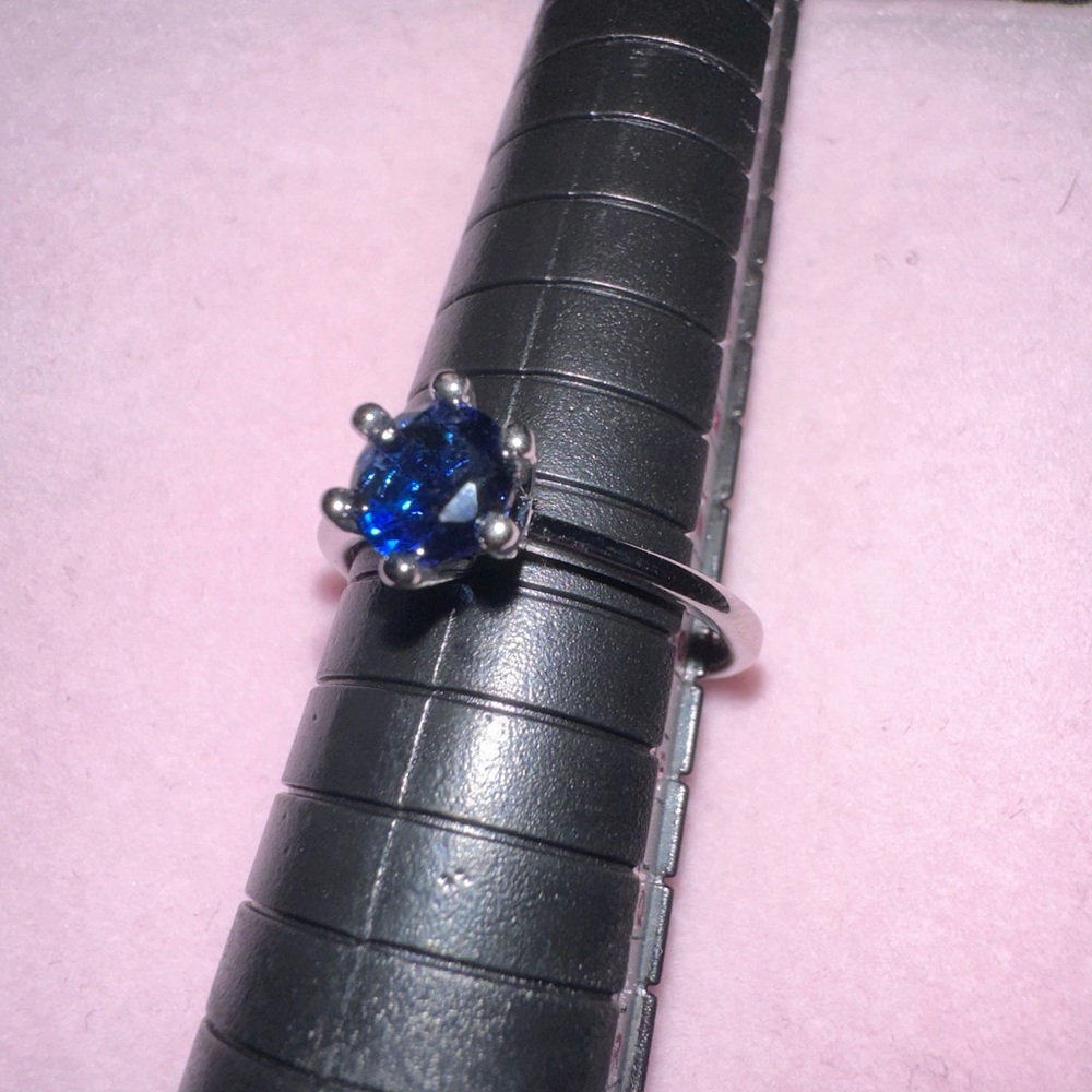 Blue Sapphire Silver Ring sz 7.25